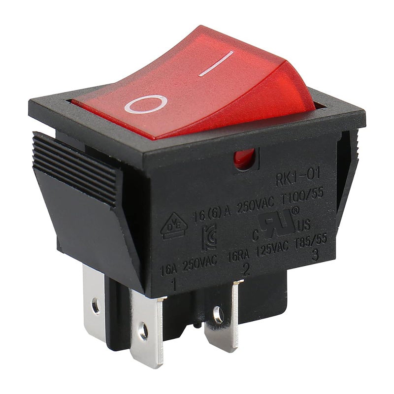 Baomain 1-Pack Rocker Switch with with Red LED Light,ON/Off DPST 4-Pin 16A 250VAC,Snap-in,UL VDE List,for Car Auto Boat Household Appliances Equipment etc - Image 1